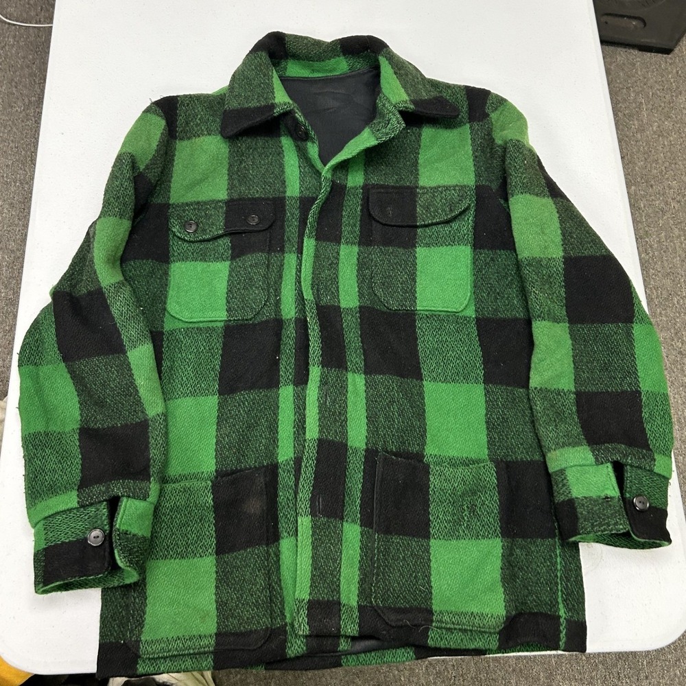 Unbranded Buffalo Plaid Shirt Jacket Mens M Green Black Wool Blend Check